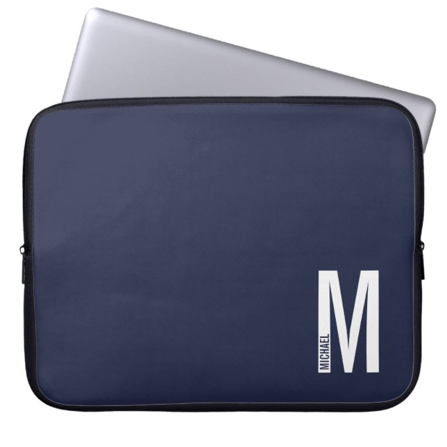 Modern Personalized Bold Monogram and Name Laptop Sleeve (Front)