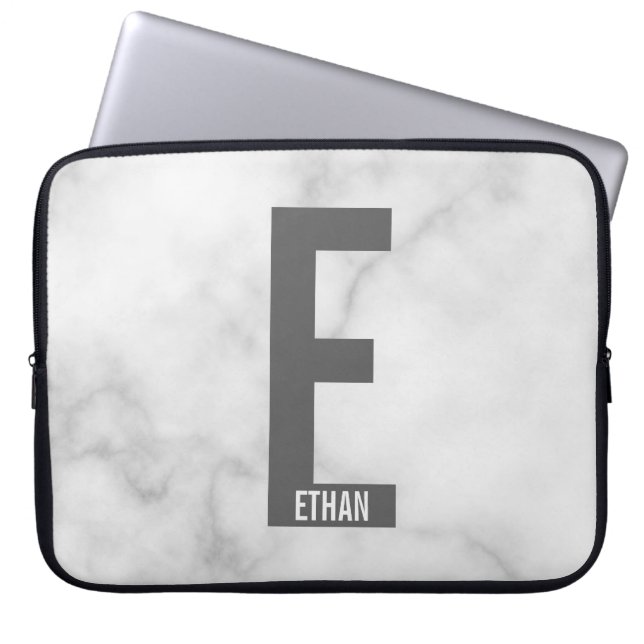 Modern Personalized Bold Monogram and Name Laptop Sleeve (Front)