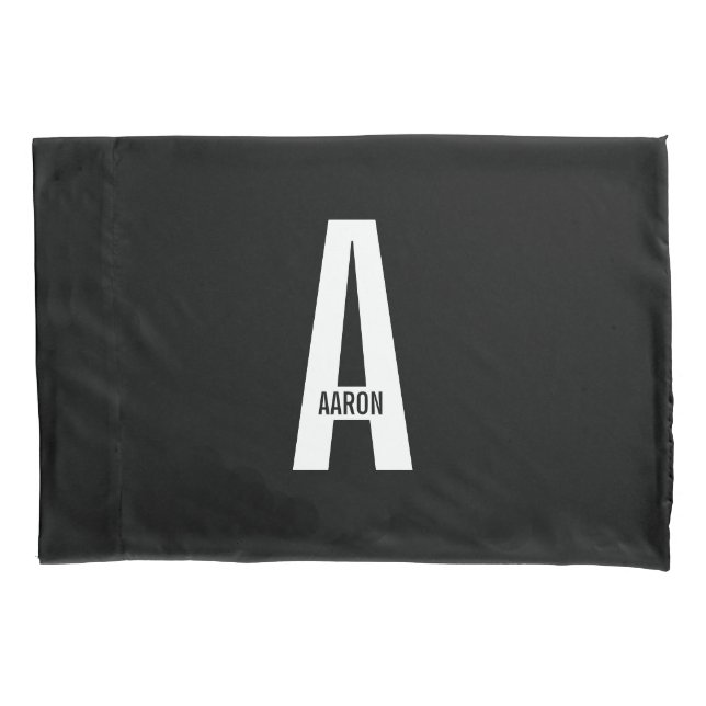 Modern Personalized Bold Monogram and Name Pillowcase (Front)