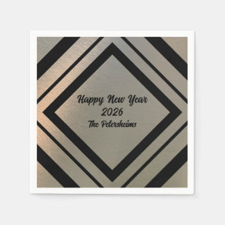 Modern Personalized Brushed Metal Happy New Years Napkin