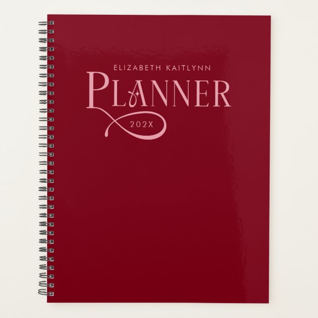 Modern Personalized Burgundy and Pink Planner (Front)