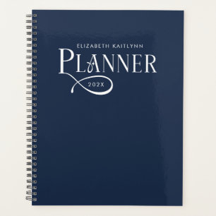 Modern Personalized Deep Navy White Planner