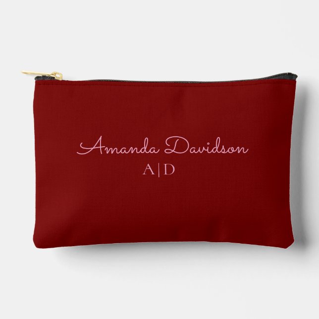 Modern Personalized Deep Red Pink  Accessory Pouch (Front)