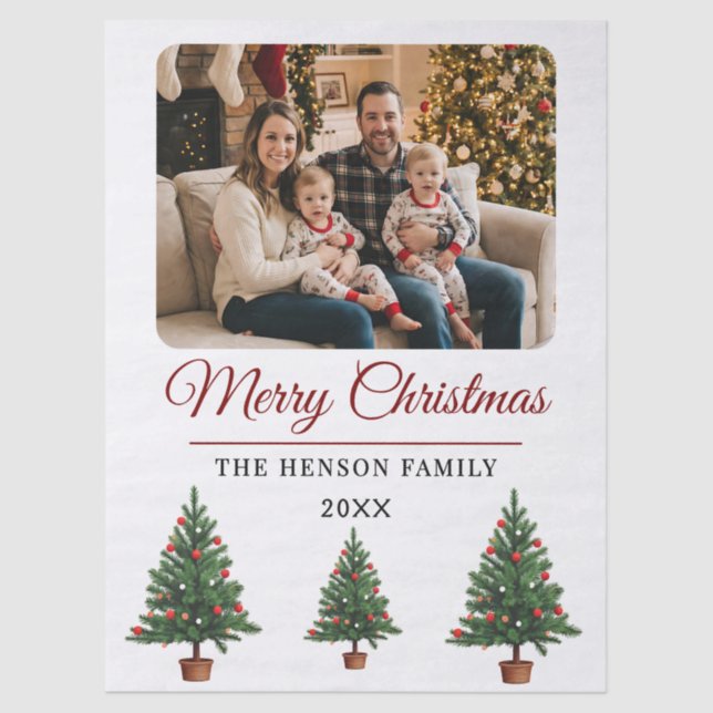 Modern Personalized Family Photo Christmas  Tissue Paper (Front)