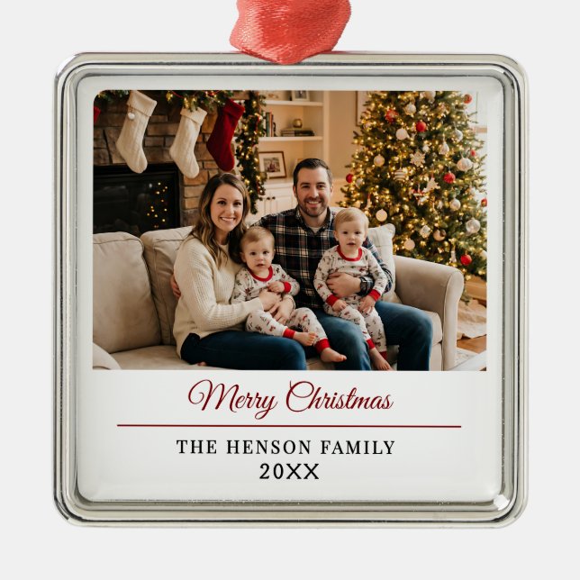 Modern Personalized Family Photo Merry Christmas  Metal Tree Decoration (Front)