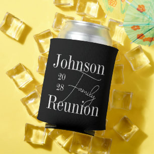 Modern Personalized Family Reunion Black and White Can Cooler