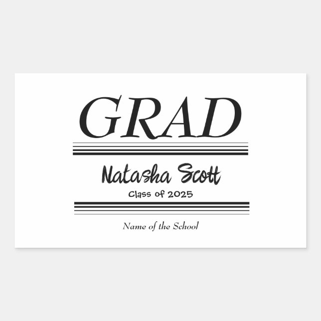 Modern Personalized grad school Graduation Rectangular Sticker (Front)