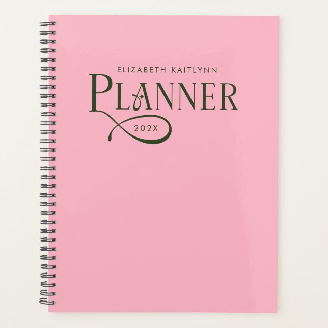Modern Personalized Green and Pink Planner (Front)
