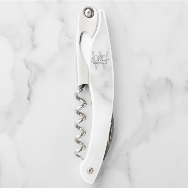 Modern Personalized Groomsman's Monogram and Name Corkscrew (Front)