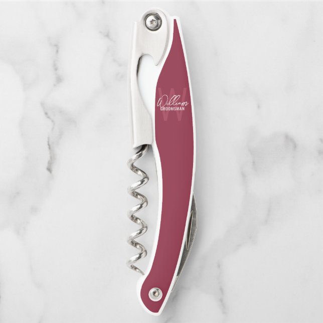Modern Personalized Groomsman's Monogram and Name Corkscrew (Front)