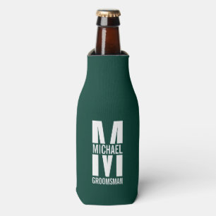 Modern Personalized Groomsmen Monogram and Name Bottle Cooler