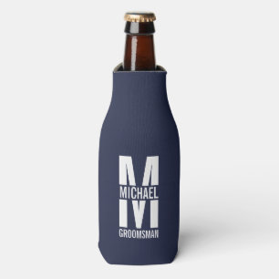 Modern Personalized Groomsmen Monogram and Name Bottle Cooler