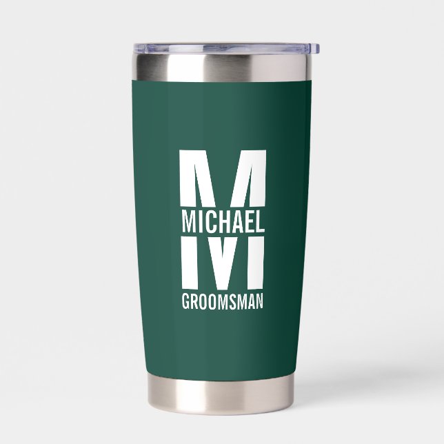 Modern Personalized Groomsmen Monogram and Name Insulated Tumbler (Left)