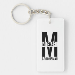 Modern Personalized Groomsmen Monogram and Name Key Ring