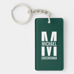 Modern Personalized Groomsmen Monogram and Name Key Ring