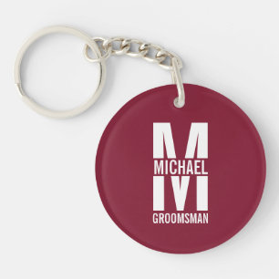 Modern Personalized Groomsmen Monogram and Name Key Ring