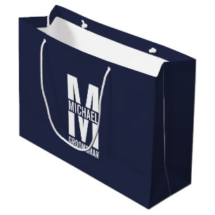 Modern Personalized Groomsmen Monogram and Name Large Gift Bag