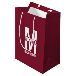 Modern Personalized Groomsmen Monogram and Name Medium Gift Bag