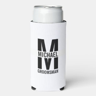 Modern Personalized Groomsmen Monogram and Name Seltzer Can Cooler