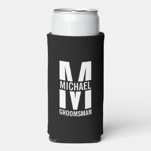 Modern Personalized Groomsmen Monogram and Name Seltzer Can Cooler