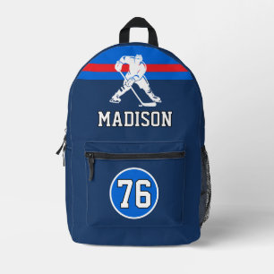Modern Personalized Ice Hockey Player Name Number Printed Backpack