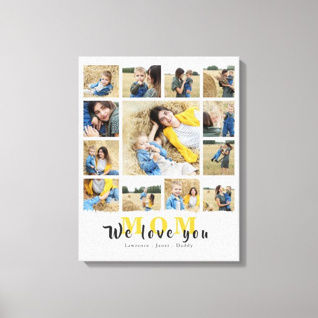 Modern Personalized Love You Mom 13 Family Photo Canvas Print (Front)