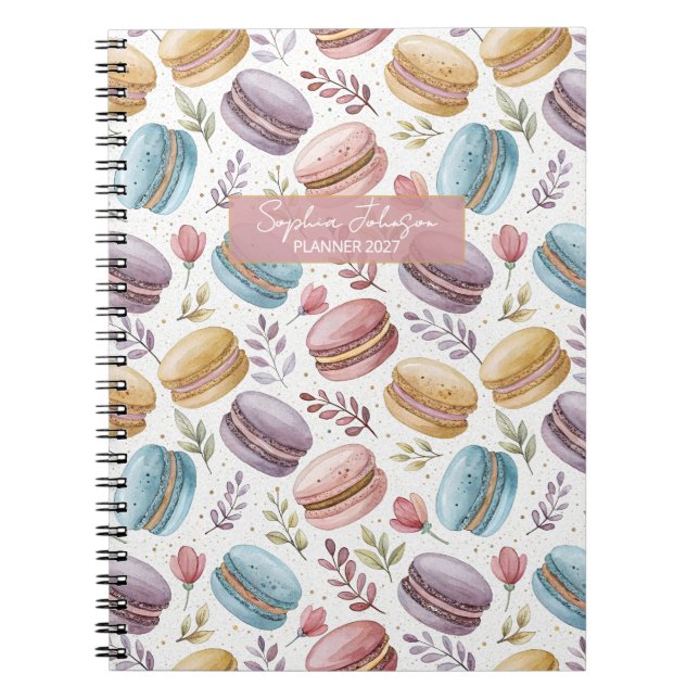 Modern Personalized Macaron Desserts Notebook (Front)