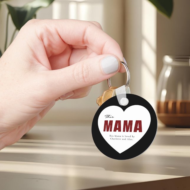 Modern Personalized Mama Heart Keychain (Creator Uploaded)