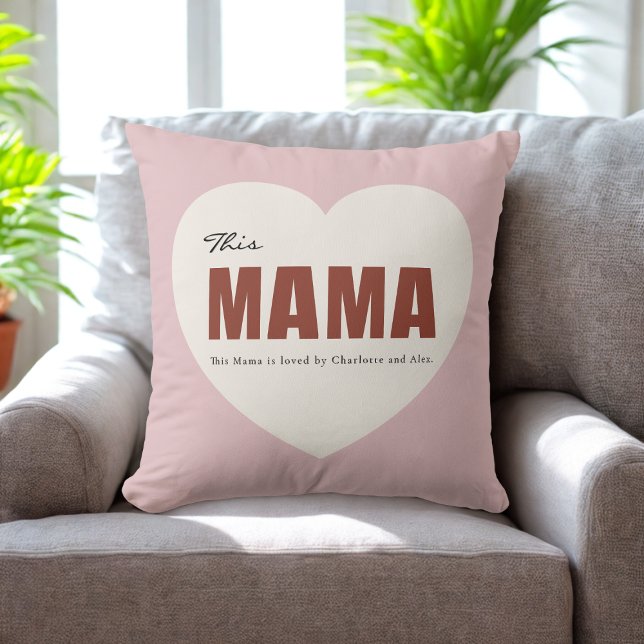 Modern Personalized Mama Heart Throw Pillow (Creator Uploaded)