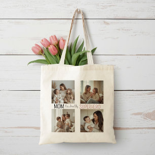 Modern Personalized Mom Superhero Photo Collage  Tote Bag