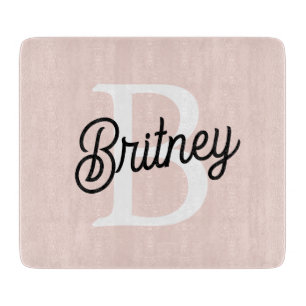 Modern Personalized Monogram and Name Pastel Pink Cutting Board