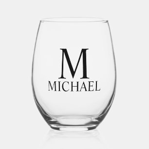 Modern Personalized Monogram and Name Stemless Wine Glass