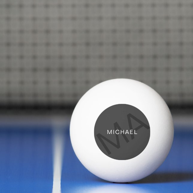 Modern Personalized Monogram Gray Ping Pong Ball (Net)