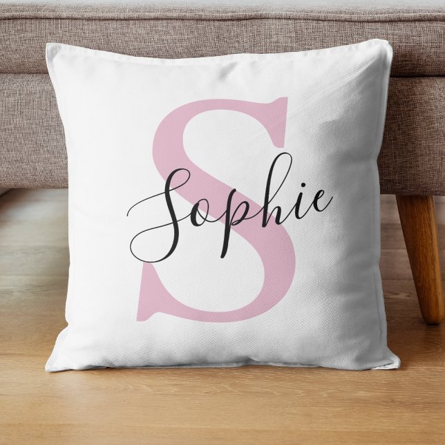 Modern Personalized Name Monogram Pink Cushion (Creator Uploaded)