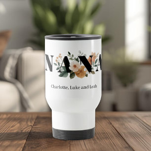 Modern Personalized Nana Floral Gift Travel Mug
