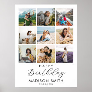 Modern Personalized Photo Collage Happy Birthday Poster