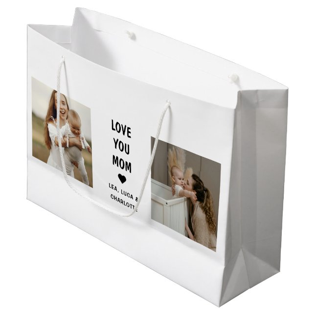 Modern Personalized Photo Gift for Mom Large Gift Bag (Front Angled)