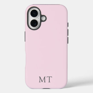 Modern Personalized Pink Grey Initial Monogram iPhone 16 Case