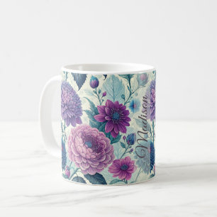 Modern Personalized Purple Floral Vintage Dahlia Coffee Mug