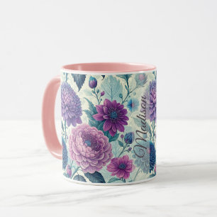 Modern Personalized Purple Floral Vintage Dahlia Mug