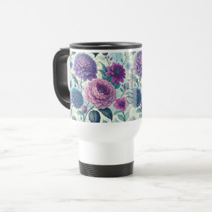 Modern Personalized Purple Floral Vintage Dahlia Travel Mug