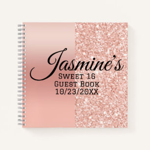Modern Personalized Rose Gold Sparkle Guest Book