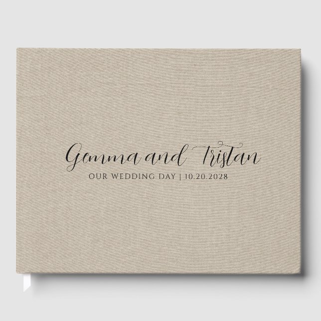 Modern Personalized Silver Gray Faux Linen Guest Book (Front)