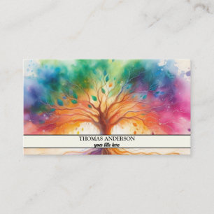 Modern Personalized Tree of Life - Colorful Leaves Business Card