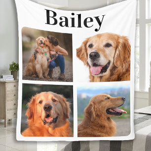 Modern Pet 4 Picture Collage Personalise Dog Lover Fleece Blanket