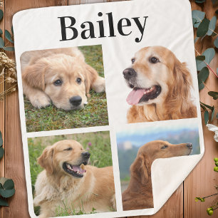 Modern Pet 4 Picture Collage Personalise Dog Lover Sherpa Blanket
