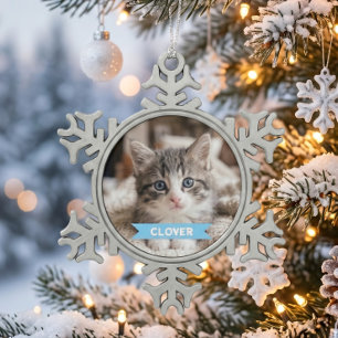 Modern Pet Blue Custom Name Snowflake Pewter Christmas Ornament