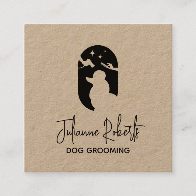 Modern pet care logo dog grooming square business card (Front)