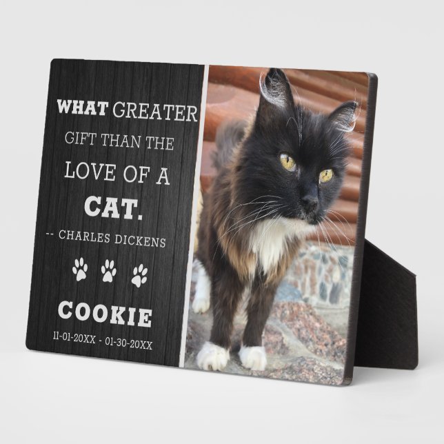 Modern Pet Cat Memorial Photo Dark Wood Keepsake Plaque (Side)