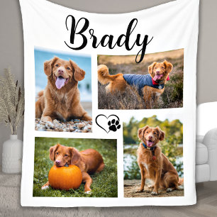Modern Pet Dog Lover Customise 4 Photo Collage Fleece Blanket